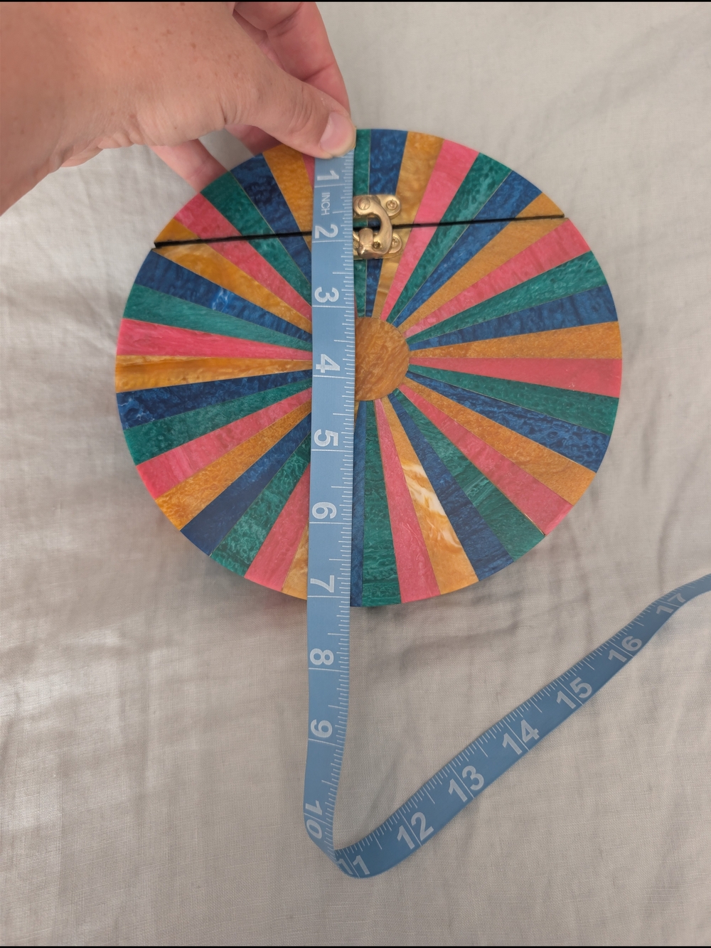 Ramla Handmade Resin Mosaic Sunburst Clutch Bag Round Multi Color Art Deco - Picture 6 of 6